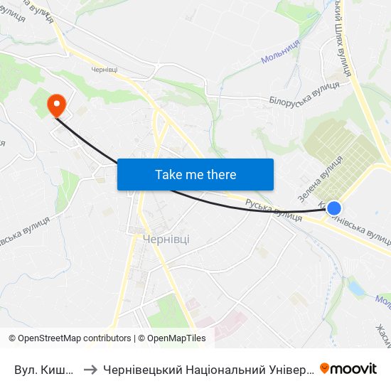 Вул. Кишинівська to Чернівецький Національний Університет Ім.Ю.Федьковича map