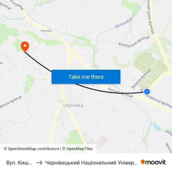Вул. Кишинівська to Чернівецький Національний Університет Ім.Ю.Федьковича map