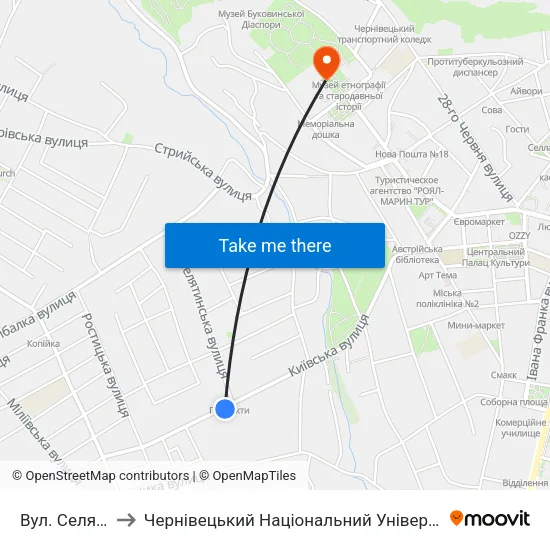 Вул. Селятинська to Чернівецький Національний Університет Ім.Ю.Федьковича map