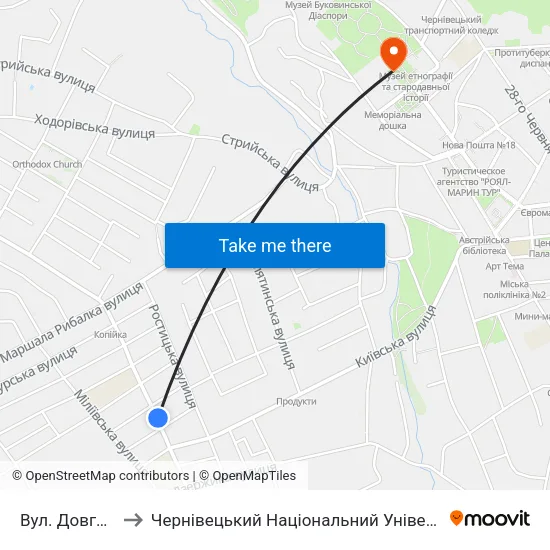 Вул. Довгопільська to Чернівецький Національний Університет Ім.Ю.Федьковича map