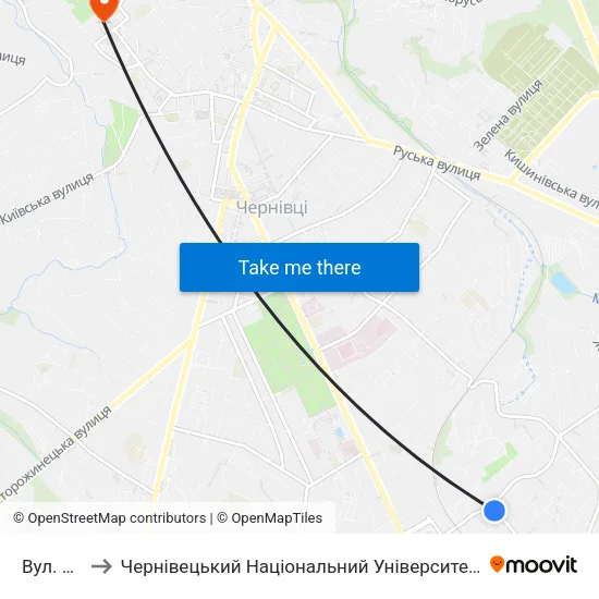 Вул. Миру to Чернівецький Національний Університет Ім.Ю.Федьковича map