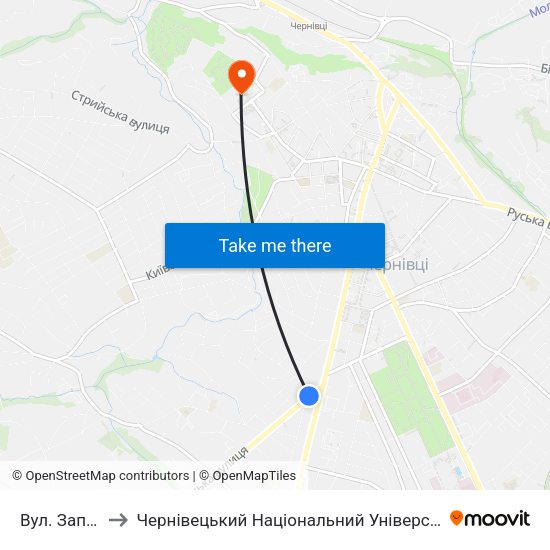 Вул. Запорізька to Чернівецький Національний Університет Ім.Ю.Федьковича map