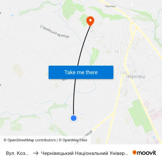 Вул. Козелецька to Чернівецький Національний Університет Ім.Ю.Федьковича map