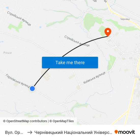 Вул. Оршівська to Чернівецький Національний Університет Ім.Ю.Федьковича map