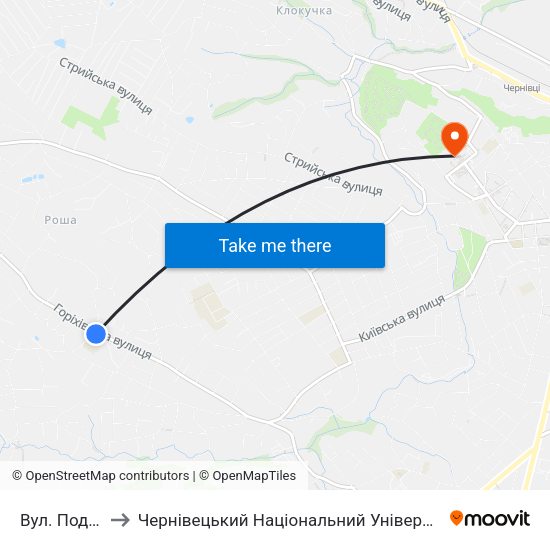Вул. Подільська to Чернівецький Національний Університет Ім.Ю.Федьковича map