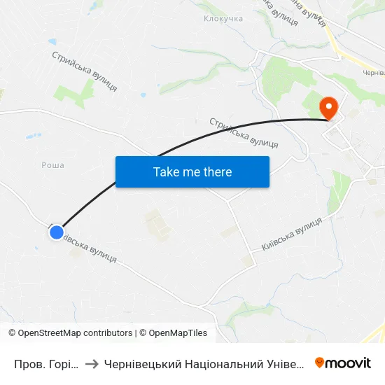 Пров. Горіхівський to Чернівецький Національний Університет Ім.Ю.Федьковича map