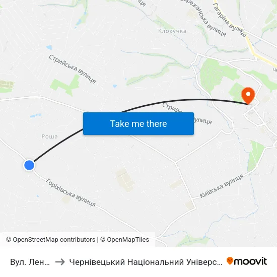 Вул. Ленківська to Чернівецький Національний Університет Ім.Ю.Федьковича map