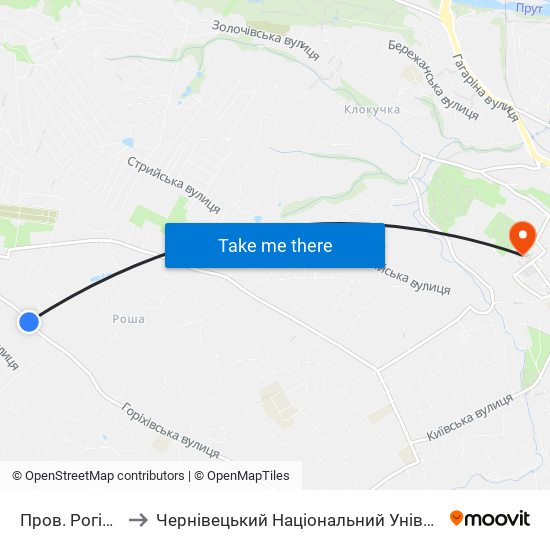 Пров. Рогізнянський to Чернівецький Національний Університет Ім.Ю.Федьковича map