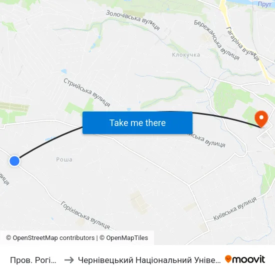 Пров. Рогізнянський to Чернівецький Національний Університет Ім.Ю.Федьковича map