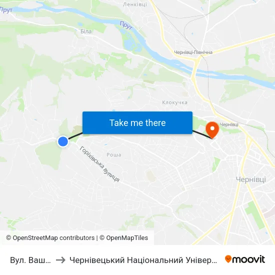 Вул. Вашківська to Чернівецький Національний Університет Ім.Ю.Федьковича map