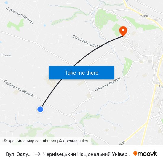 Вул. Задубрівська to Чернівецький Національний Університет Ім.Ю.Федьковича map