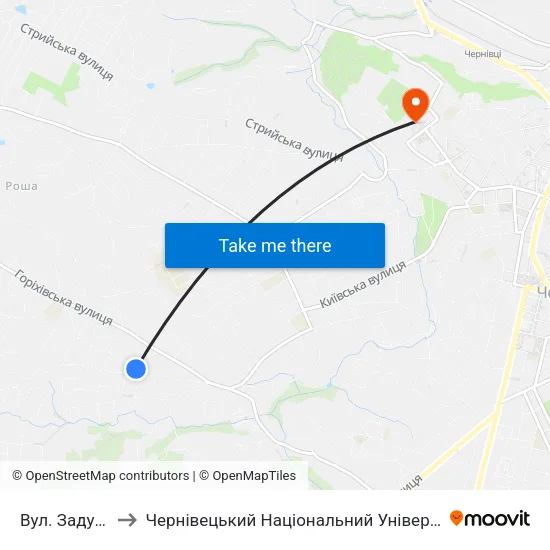 Вул. Задубрівська to Чернівецький Національний Університет Ім.Ю.Федьковича map