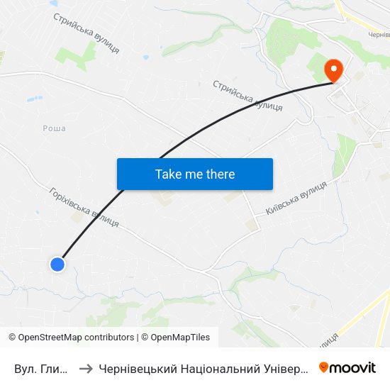 Вул. Глинницька to Чернівецький Національний Університет Ім.Ю.Федьковича map
