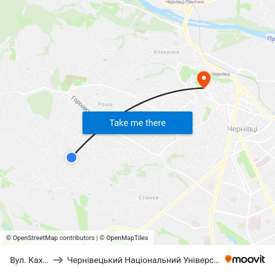 Вул. Каховська to Чернівецький Національний Університет Ім.Ю.Федьковича map