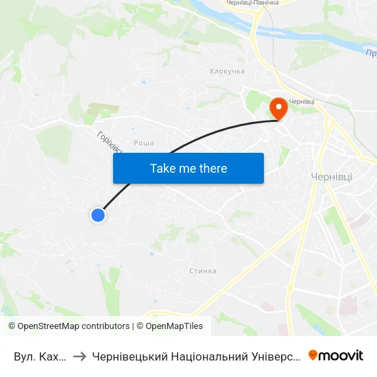 Вул. Каховська to Чернівецький Національний Університет Ім.Ю.Федьковича map