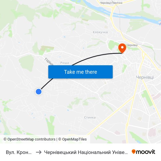 Вул. Кронштадська to Чернівецький Національний Університет Ім.Ю.Федьковича map