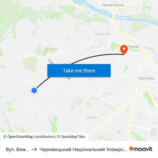 Вул. Вижницька to Чернівецький Національний Університет Ім.Ю.Федьковича map