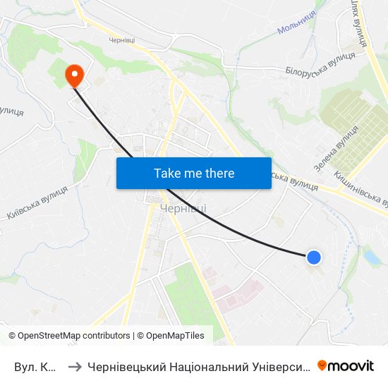 Вул. Кочубея to Чернівецький Національний Університет Ім.Ю.Федьковича map