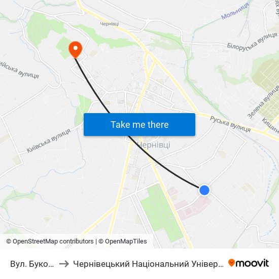 Вул. Буковинська to Чернівецький Національний Університет Ім.Ю.Федьковича map