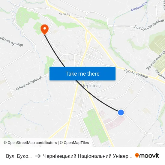 Вул. Буковинська to Чернівецький Національний Університет Ім.Ю.Федьковича map