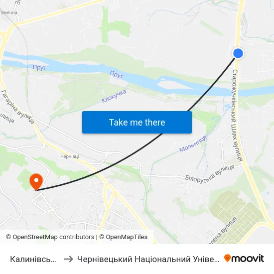 Калинівський Ринок to Чернівецький Національний Університет Ім.Ю.Федьковича map