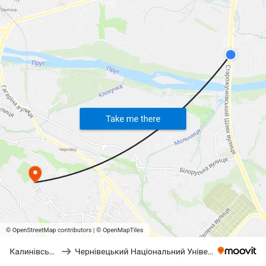 Калинівський Ринок to Чернівецький Національний Університет Ім.Ю.Федьковича map