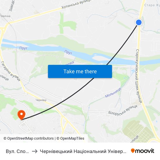 Вул. Слобідська to Чернівецький Національний Університет Ім.Ю.Федьковича map