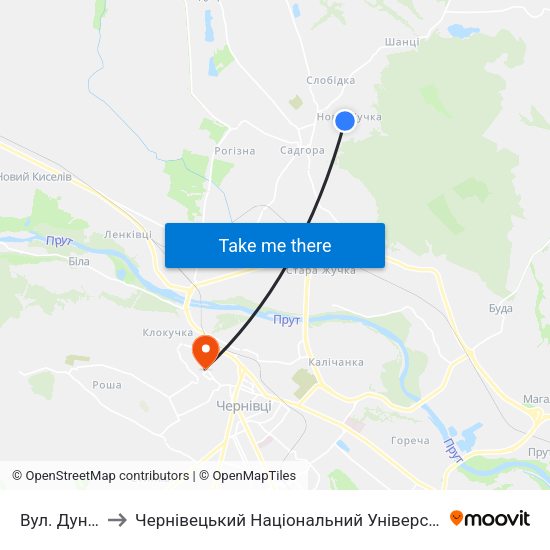 Вул. Дунайська to Чернівецький Національний Університет Ім.Ю.Федьковича map