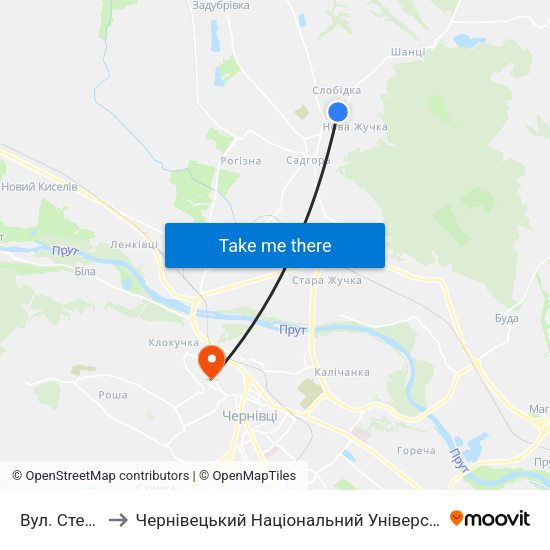 Вул. Стефаника to Чернівецький Національний Університет Ім.Ю.Федьковича map