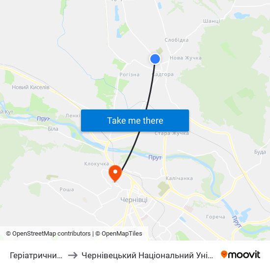 Геріатричний Пансіонат to Чернівецький Національний Університет Ім.Ю.Федьковича map