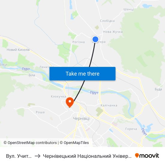 Вул. Учительська to Чернівецький Національний Університет Ім.Ю.Федьковича map