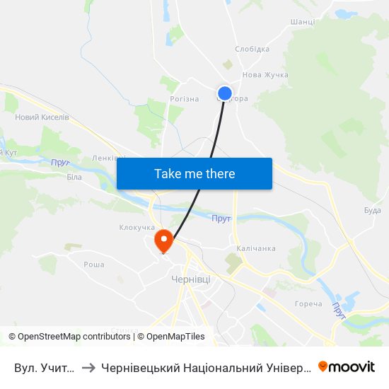 Вул. Учительська to Чернівецький Національний Університет Ім.Ю.Федьковича map