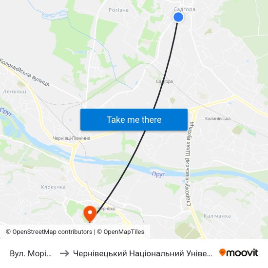 Вул. Моріса Тореза to Чернівецький Національний Університет Ім.Ю.Федьковича map