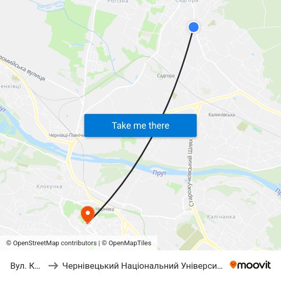 Вул. Красіна to Чернівецький Національний Університет Ім.Ю.Федьковича map