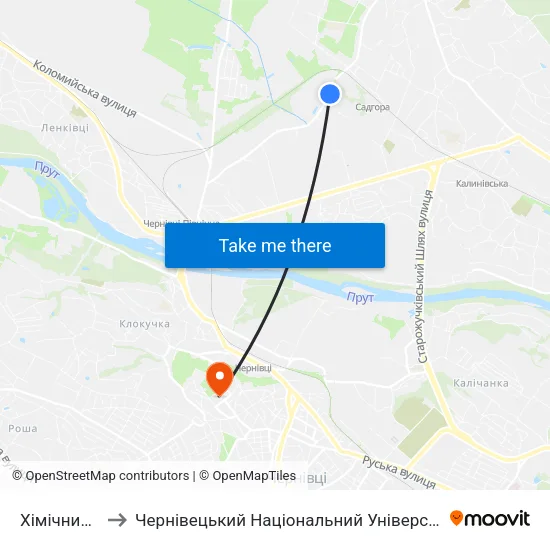 Хімічний Завод to Чернівецький Національний Університет Ім.Ю.Федьковича map