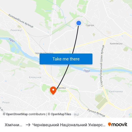 Хімічний Завод to Чернівецький Національний Університет Ім.Ю.Федьковича map