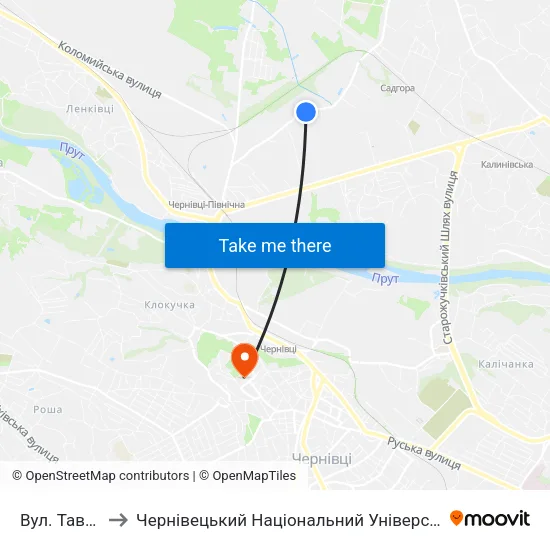 Вул. Таврійська to Чернівецький Національний Університет Ім.Ю.Федьковича map