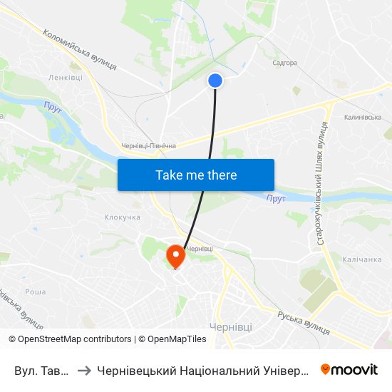 Вул. Таврійська to Чернівецький Національний Університет Ім.Ю.Федьковича map