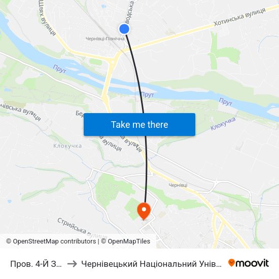 Пров. 4-Й Заводський to Чернівецький Національний Університет Ім.Ю.Федьковича map