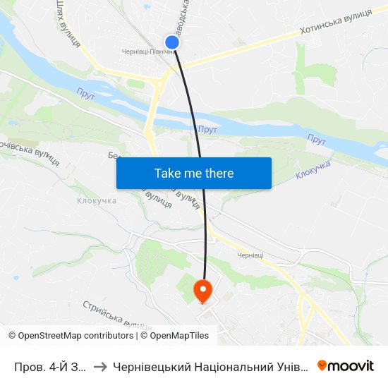 Пров. 4-Й Заводський to Чернівецький Національний Університет Ім.Ю.Федьковича map