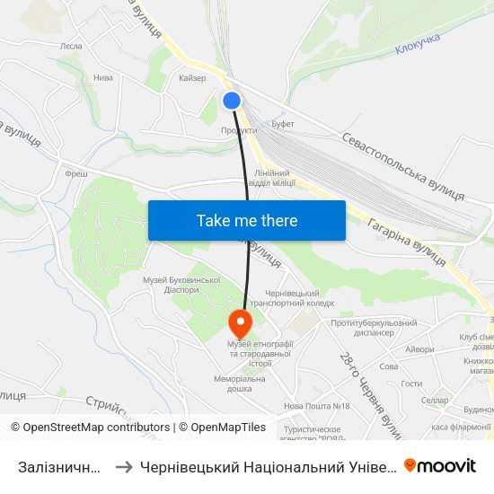 Залізничне Училище to Чернівецький Національний Університет Ім.Ю.Федьковича map