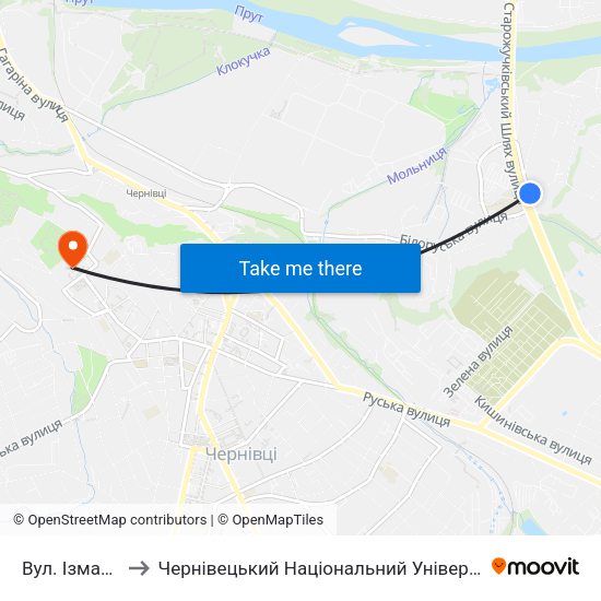 Вул. Ізмайлівська to Чернівецький Національний Університет Ім.Ю.Федьковича map