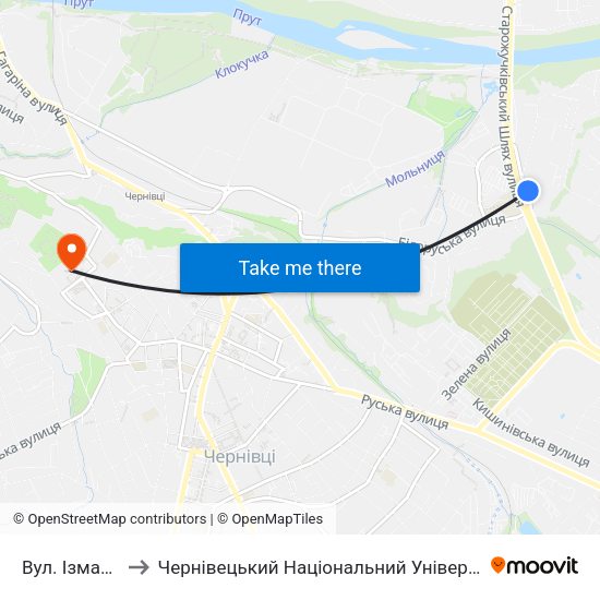Вул. Ізмайлівська to Чернівецький Національний Університет Ім.Ю.Федьковича map