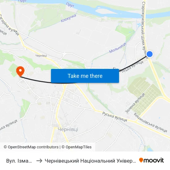 Вул. Ізмайлівська to Чернівецький Національний Університет Ім.Ю.Федьковича map