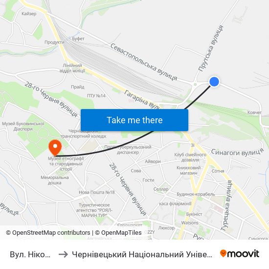 Вул. Нікопольська to Чернівецький Національний Університет Ім.Ю.Федьковича map