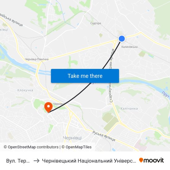 Вул. Тернівська to Чернівецький Національний Університет Ім.Ю.Федьковича map