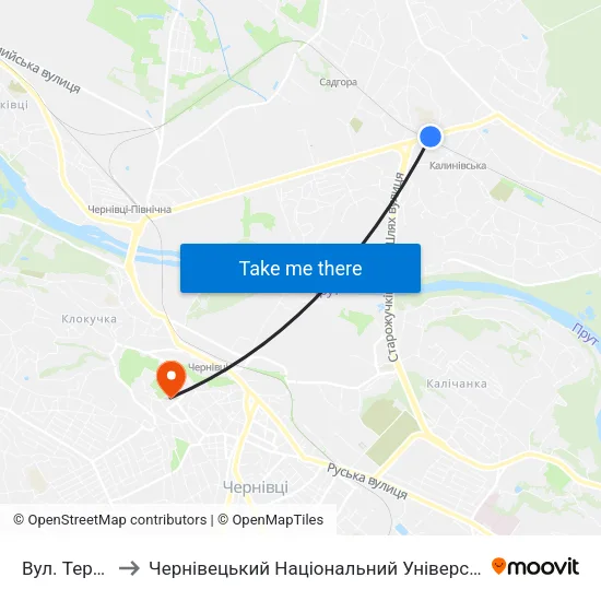 Вул. Тернівська to Чернівецький Національний Університет Ім.Ю.Федьковича map