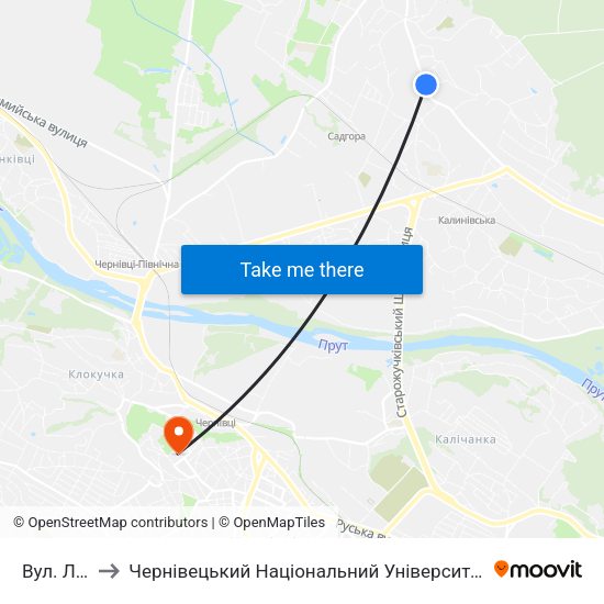 Вул. Лісова to Чернівецький Національний Університет Ім.Ю.Федьковича map