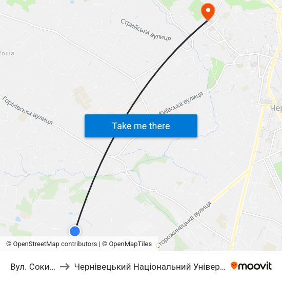 Вул. Сокирянська to Чернівецький Національний Університет Ім.Ю.Федьковича map