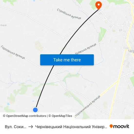 Вул. Сокирянська to Чернівецький Національний Університет Ім.Ю.Федьковича map